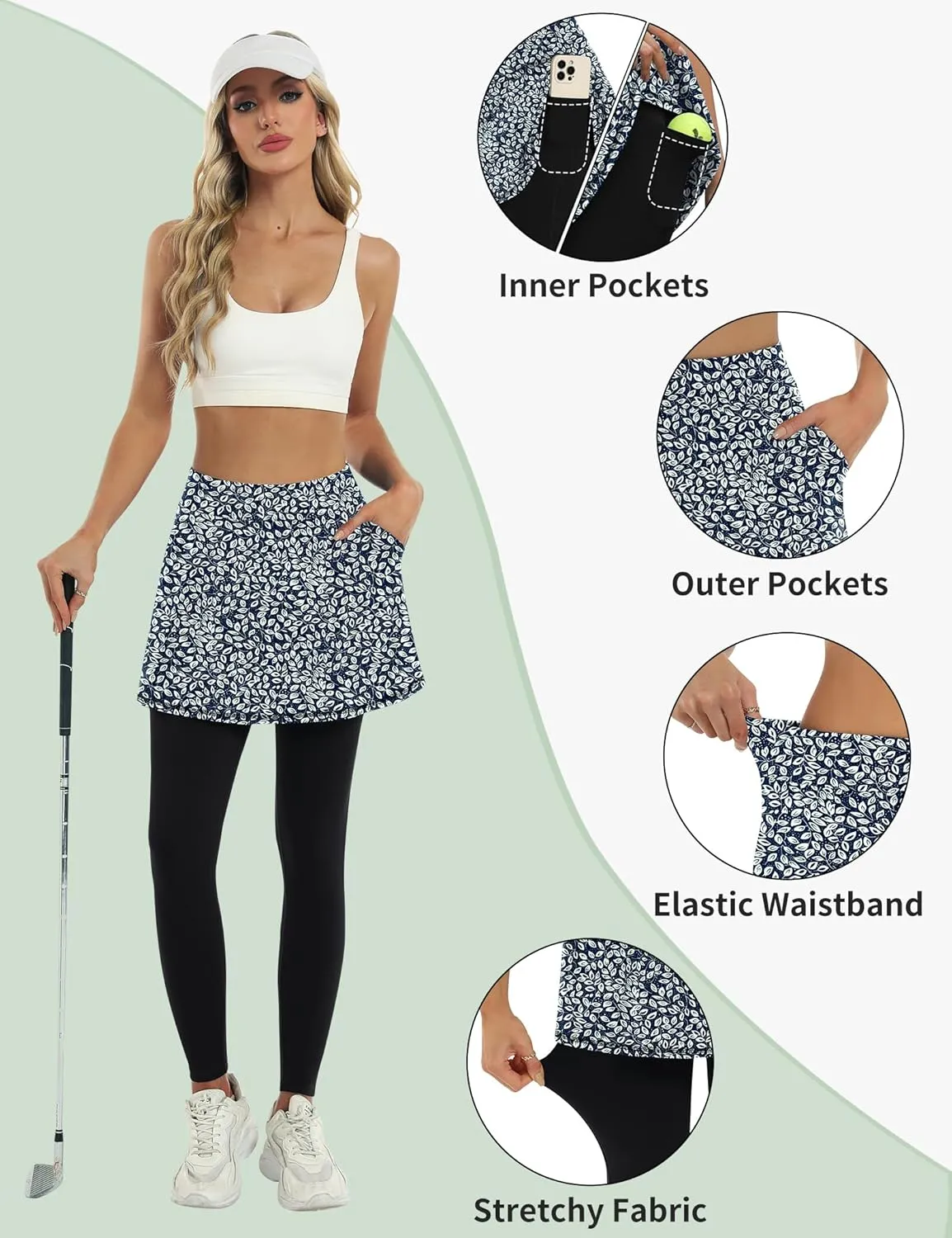 LouKeith Skirted Leggings for Women Athletic Skirt with Leggings Yoga Running Golf Tennis Skirts with 4 Pockets