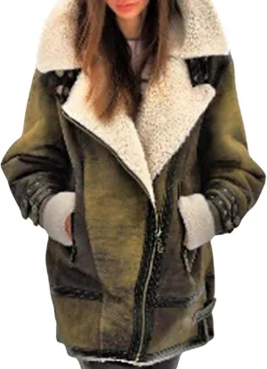 loveimgs Women Winter Long Suede Jacket Sherpa Fleece Oversized Faux Leather Jacket Moto Zip Warm Shearling Coat