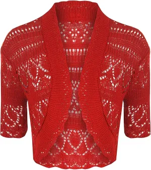 Loxdonz Women's Crochet Knit Cropped Bolero Shrug Cardigan Open Front Short Shrugs for Women