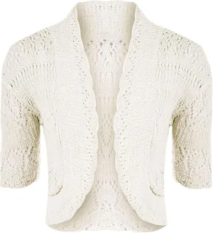 Loxdonz Women's Crochet Knit Cropped Bolero Shrug Cardigan Open Front Short Shrugs for Women