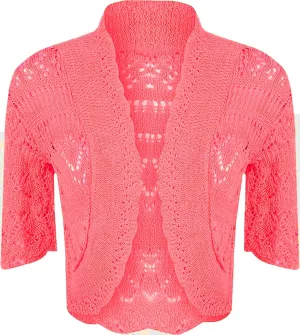 Loxdonz Women's Crochet Knit Cropped Bolero Shrug Cardigan Open Front Short Shrugs for Women