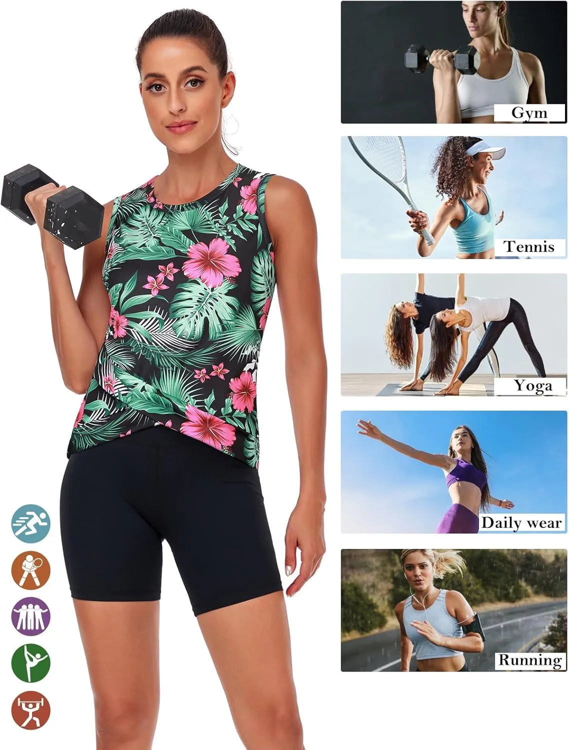 LURANEE Women's Workout Athletic Tank Tops Quick Dry Sun Protection Yoga Gym Crop Sleeveless Shirts