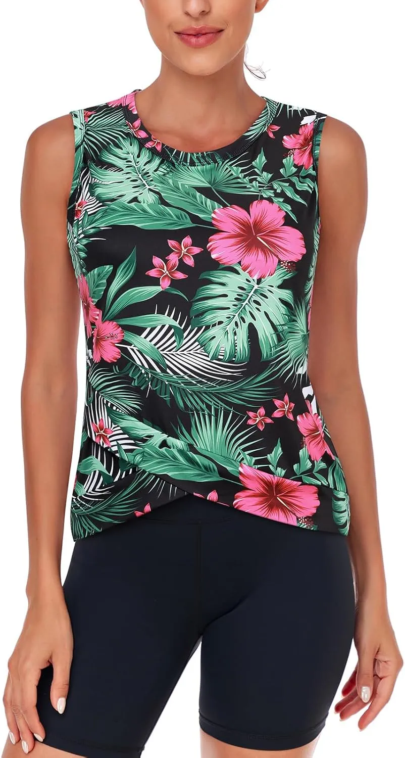 LURANEE Women's Workout Athletic Tank Tops Quick Dry Sun Protection Yoga Gym Crop Sleeveless Shirts