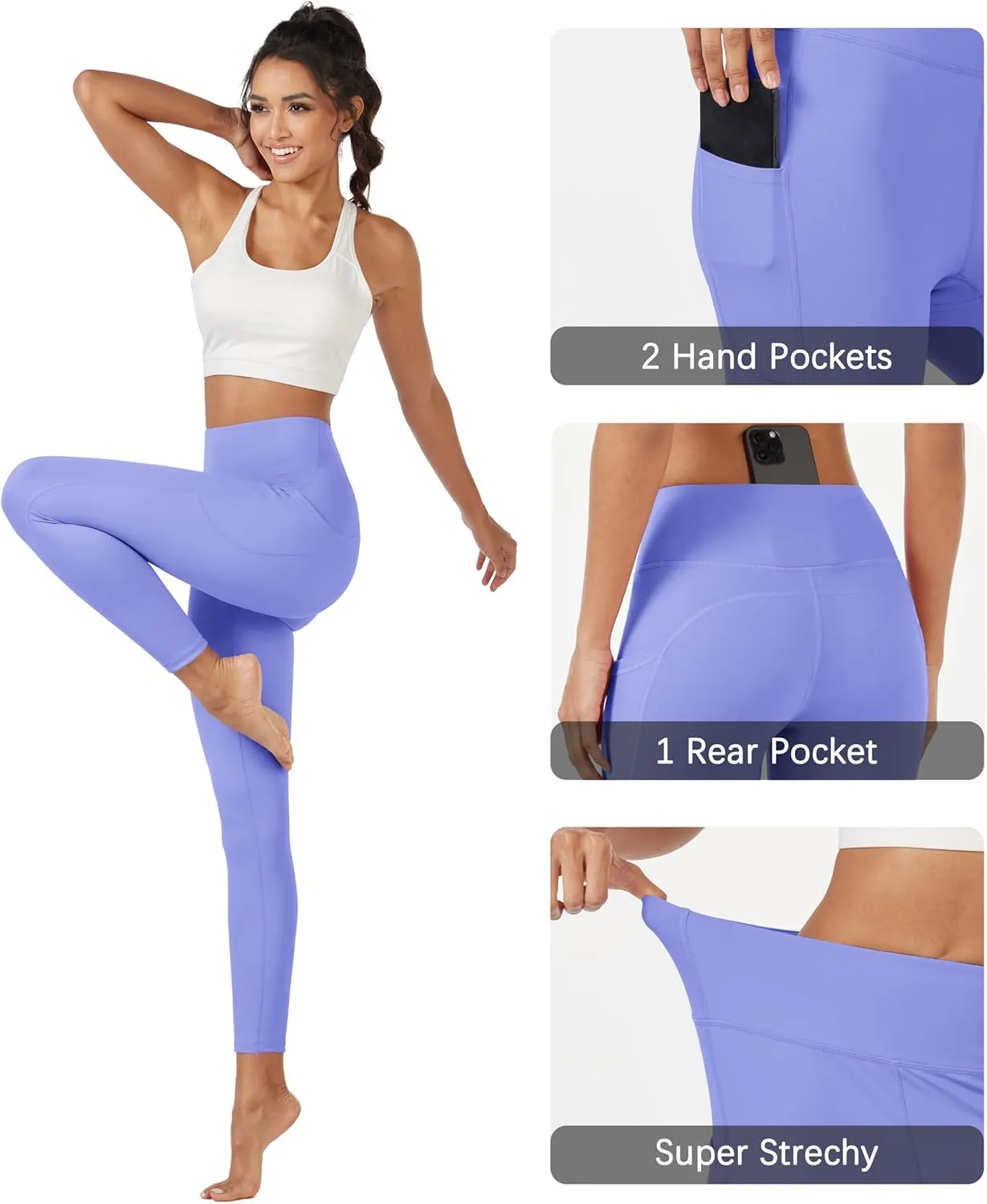 MAGCOMSEN Women's High Waisted Workout Leggings with Pockets Tummy Control 7/8 Yoga Pants Stretch Gym Athletic Leggings