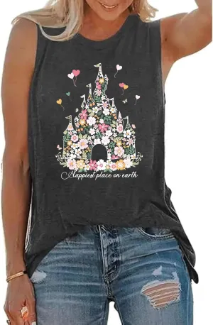 Magic Castle Tank Top for Women Magic Kingdom Graphic Shirt Tops Summer Vacation Vest