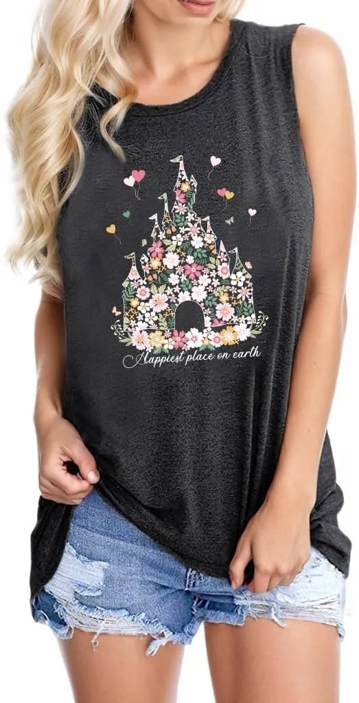 Magic Castle Tank Top for Women Magic Kingdom Graphic Shirt Tops Summer Vacation Vest