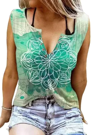 Mandala Tank Tops for Women Lotus Flower Vintage Graphic Shirt Vest Summer Casual Vacation Mandala Tank Tee Cami