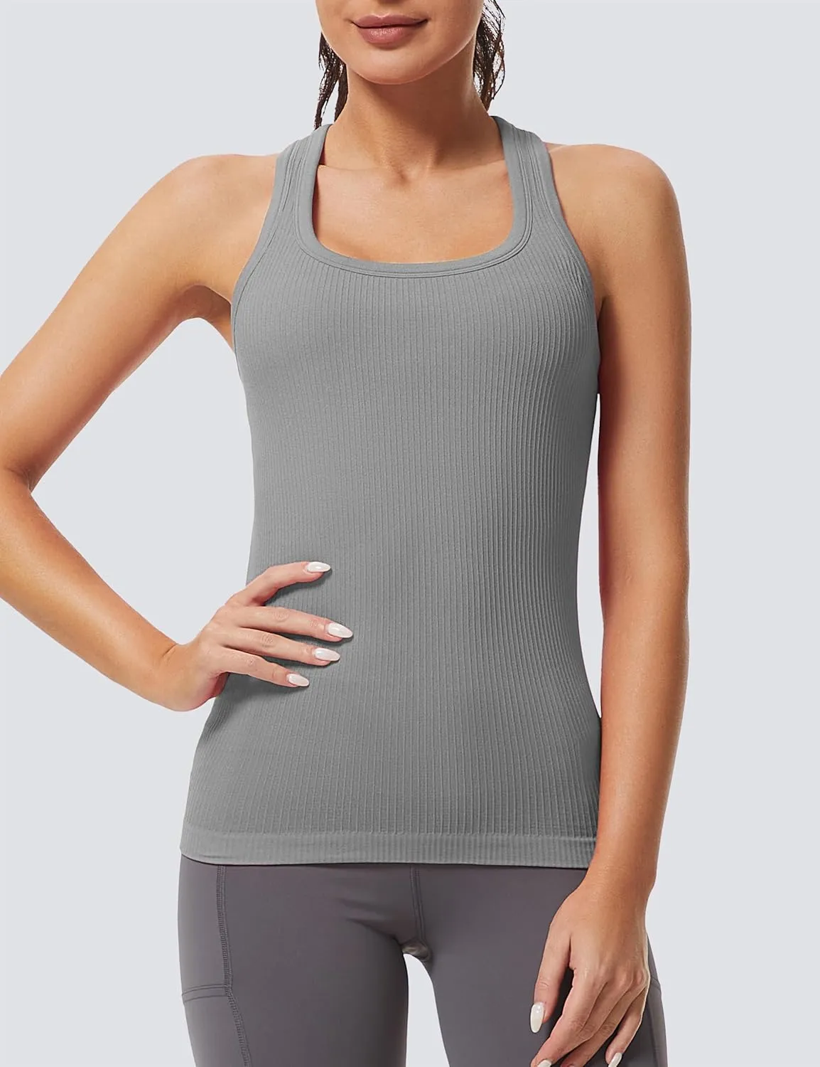 MathCat Workout Tank Tops for Women Athletic Basic Tanks Seamless Running Muscle Racerback Ribbed Yoga Tops with Built in Bra