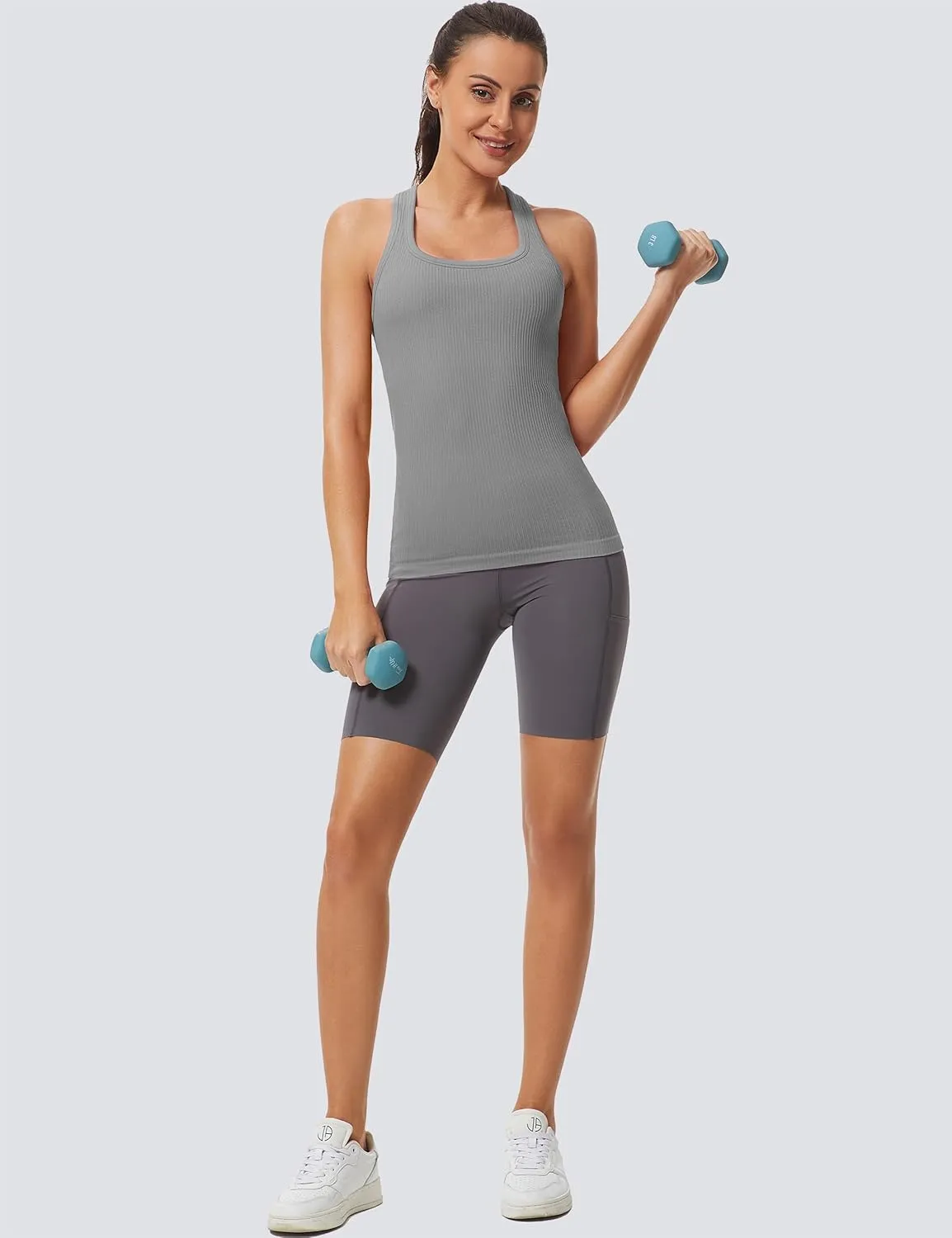 MathCat Workout Tank Tops for Women Athletic Basic Tanks Seamless Running Muscle Racerback Ribbed Yoga Tops with Built in Bra