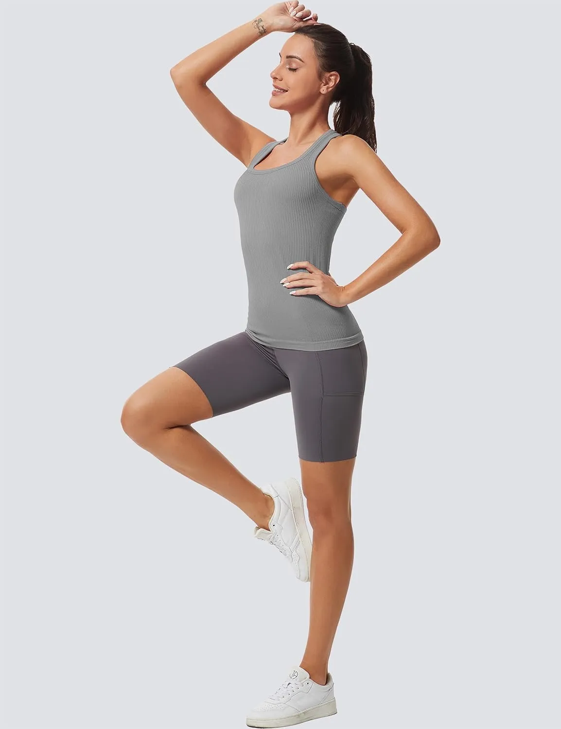 MathCat Workout Tank Tops for Women Athletic Basic Tanks Seamless Running Muscle Racerback Ribbed Yoga Tops with Built in Bra