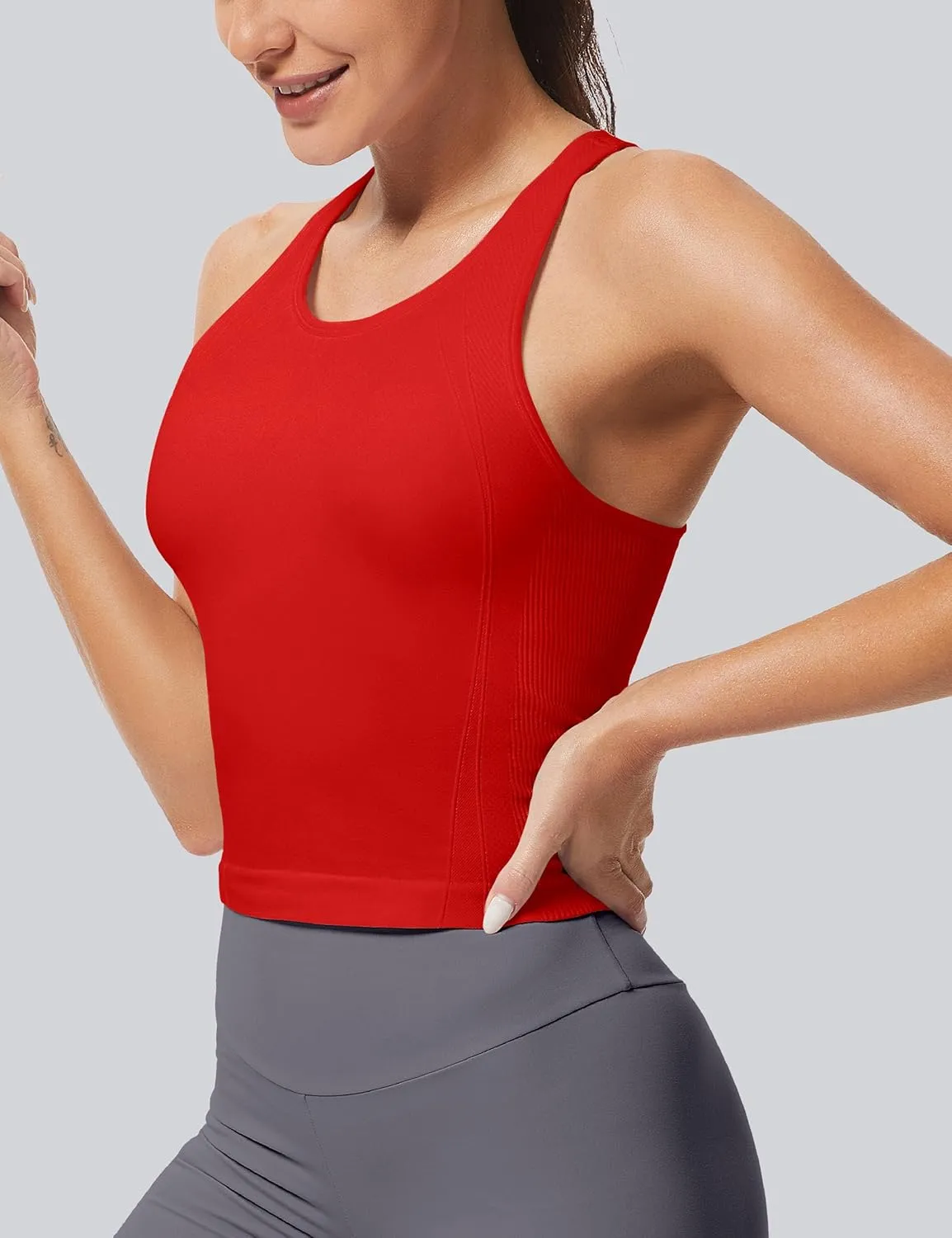 MathCat Workout Tank Tops for Women Racerback Basic Running Tanks Seamless Muscle Athletic Yoga Tops with Built in Bra