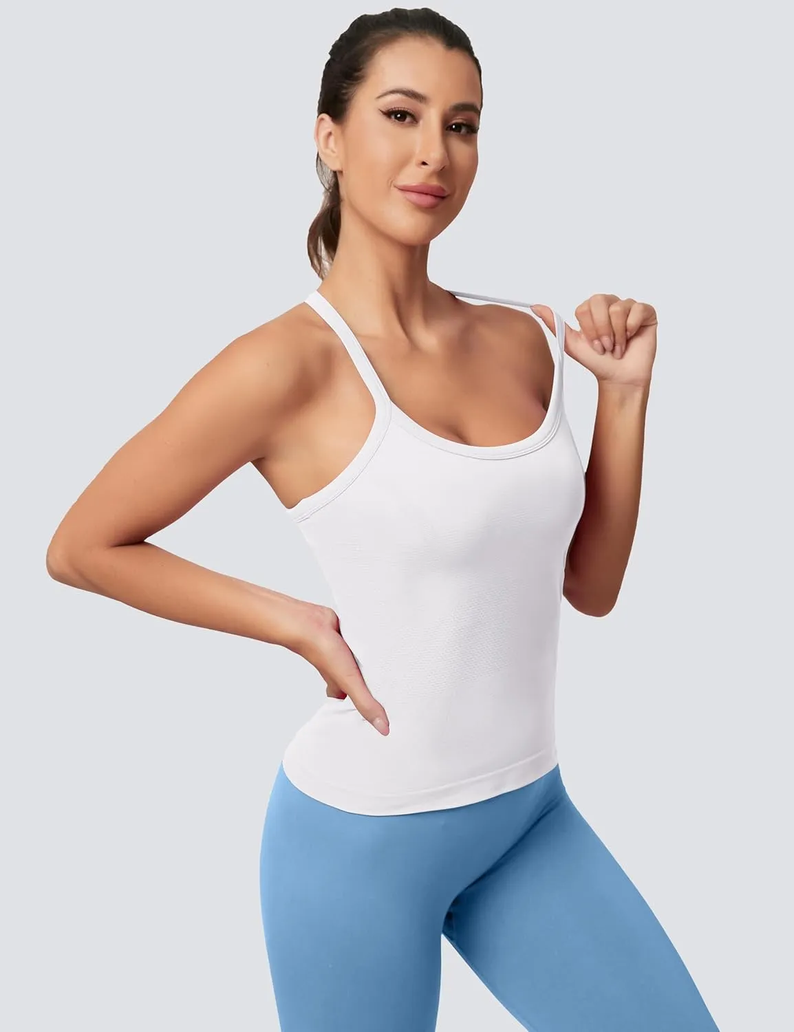 MathCat Workout Tank Tops for Women with Built in Bra, Sleeveless Gym Tops Seamless Racerback Athletic Yoga Shirts 2 Pack