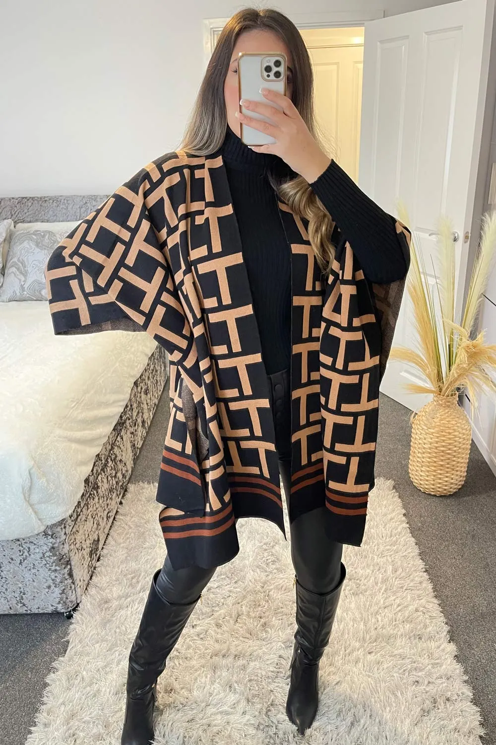 Meghan Black Repeat Print Open Cape