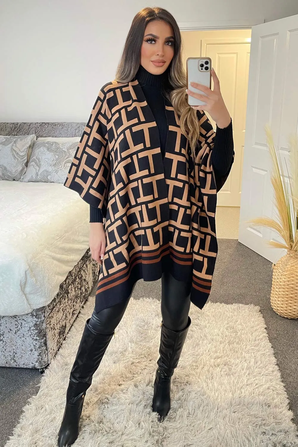 Meghan Black Repeat Print Open Cape