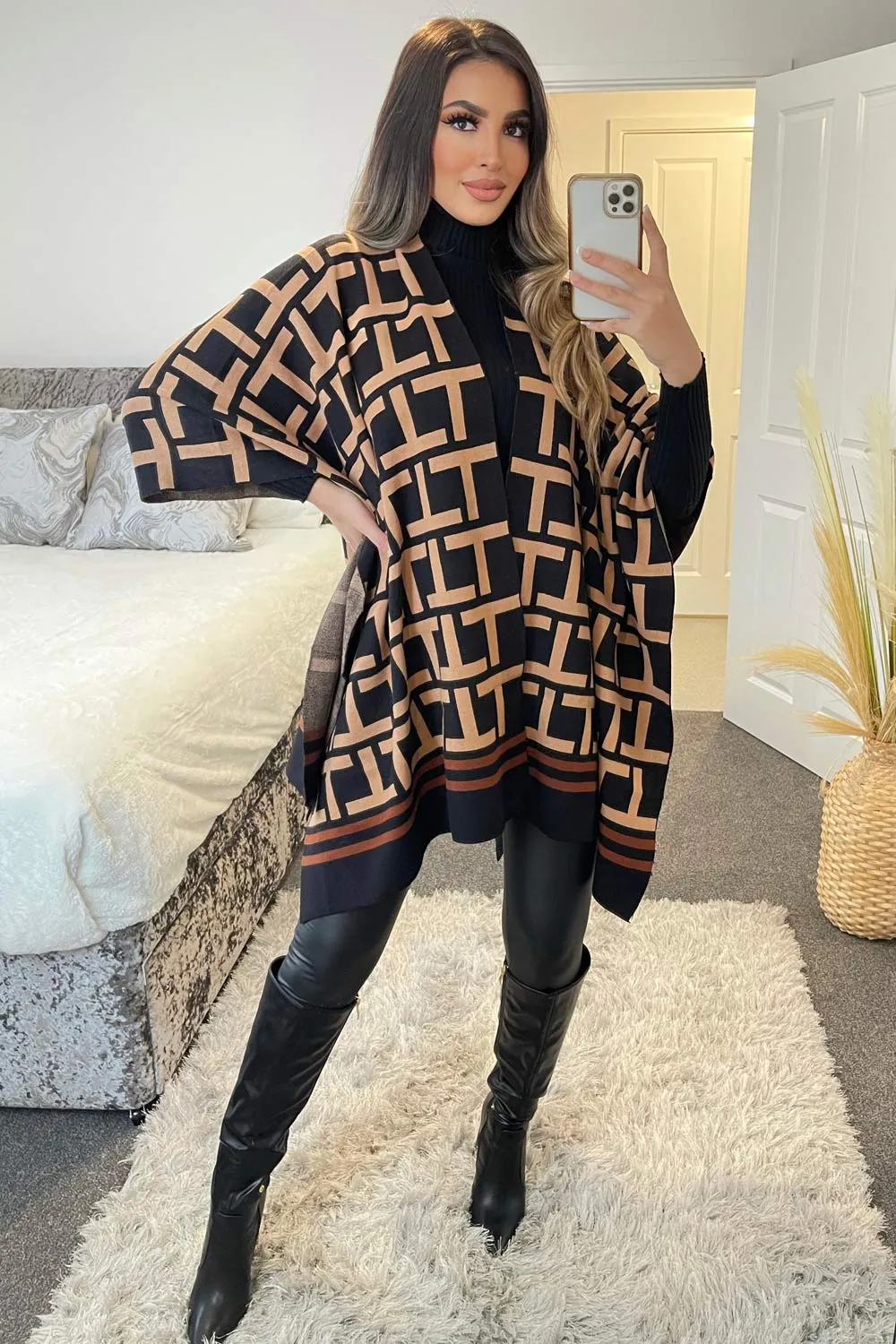 Meghan Black Repeat Print Open Cape