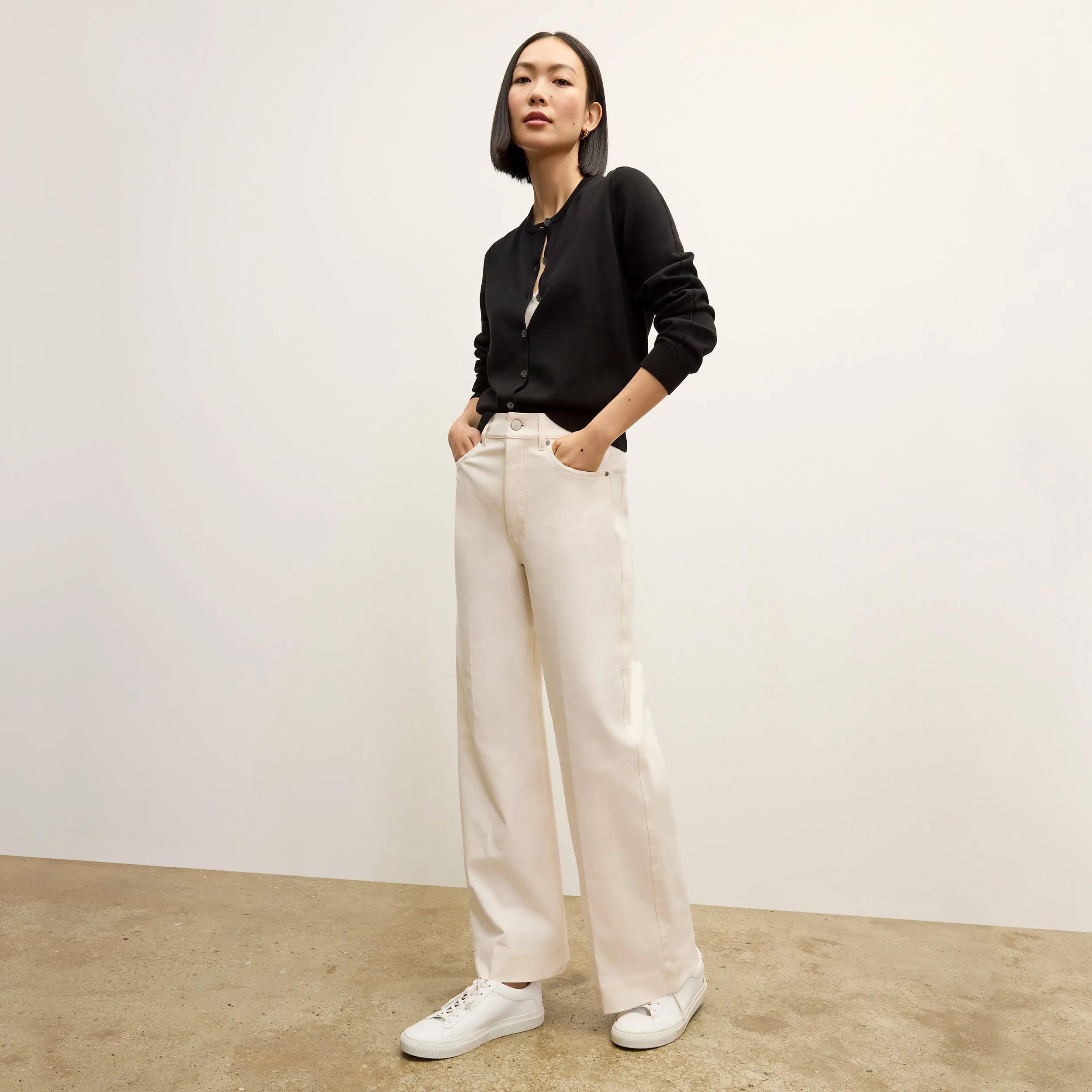Mel Pointelle Cardigan - Cotton Silk Knit :: Black