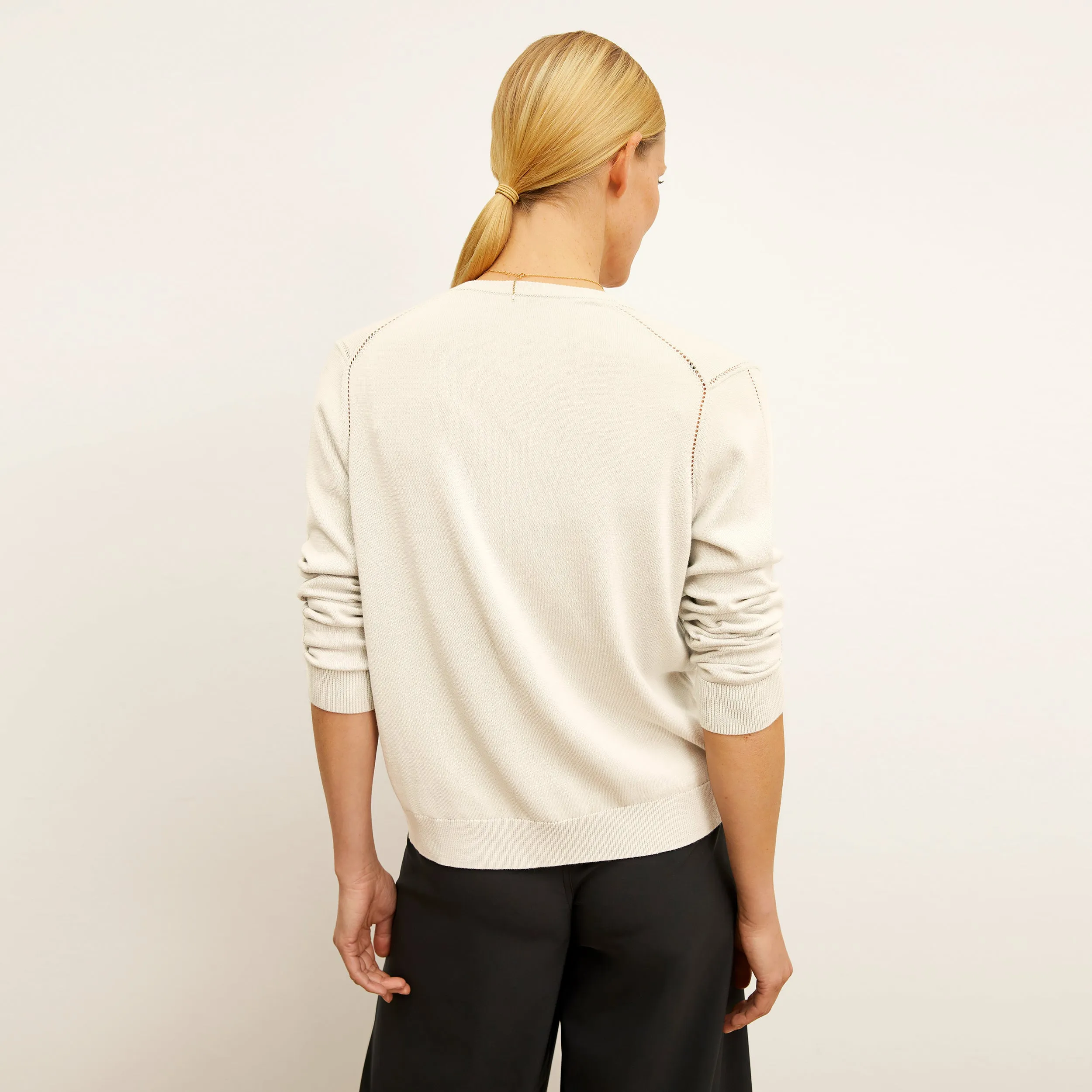 Mel Pointelle Cardigan - Cotton Silk Knit :: Ivory