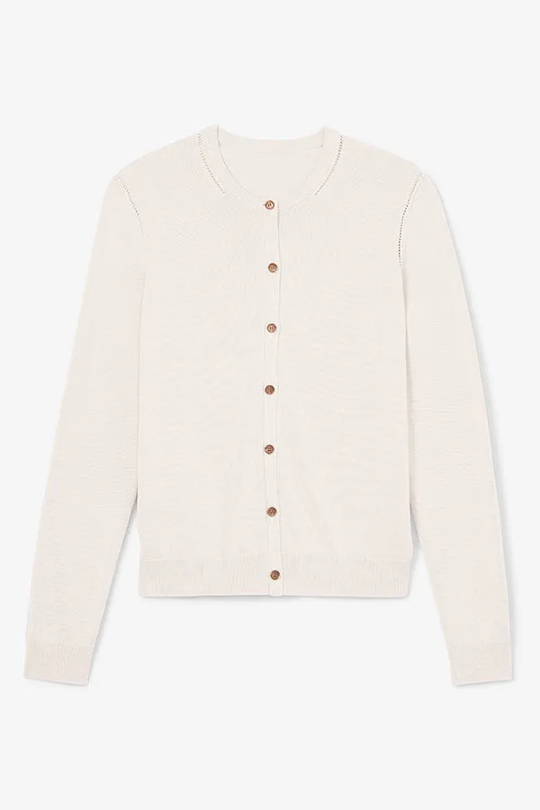 Mel Pointelle Cardigan - Cotton Silk Knit :: Ivory
