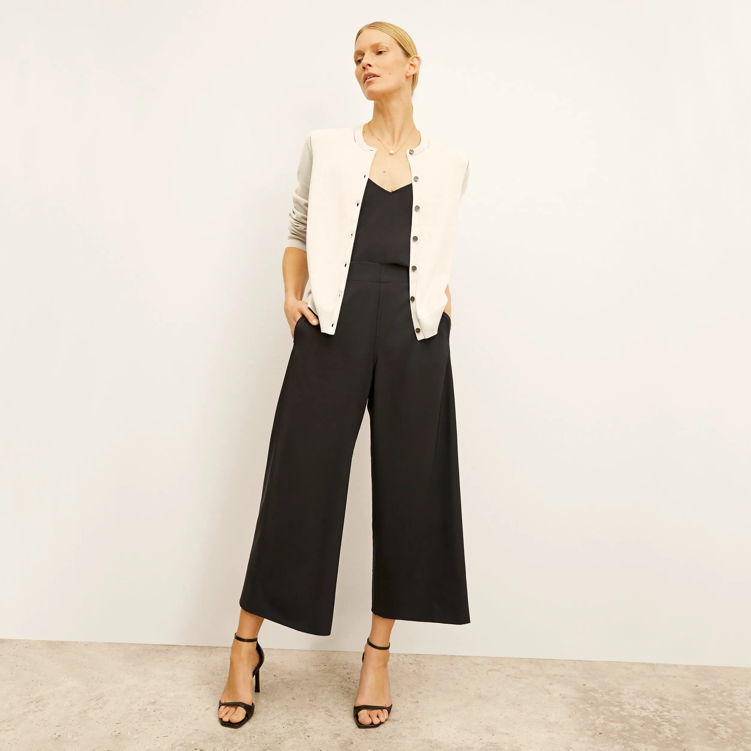 Mel Pointelle Cardigan - Cotton Silk Knit :: Ivory