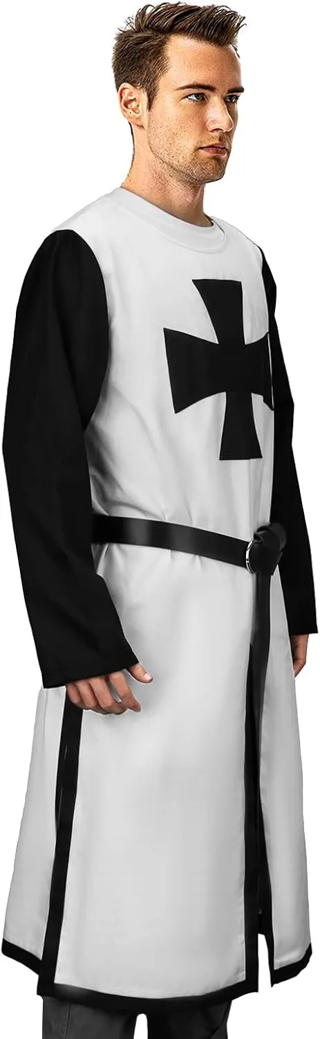 Men Crusader Tunic Templar Knight Costume Robe Medieval Renaissance Cosplay Warrior Hospitaller Surcoat Cloak Top