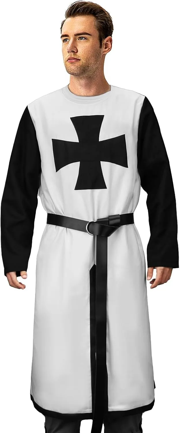 Men Crusader Tunic Templar Knight Costume Robe Medieval Renaissance Cosplay Warrior Hospitaller Surcoat Cloak Top