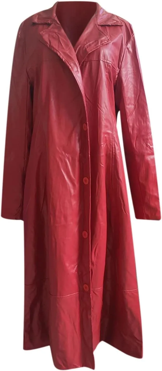 Men Faux Leather Trench Coat, Stylish Notch Stand Collar Detective Coat, Full Length Overcoat Solid Color Long Coat