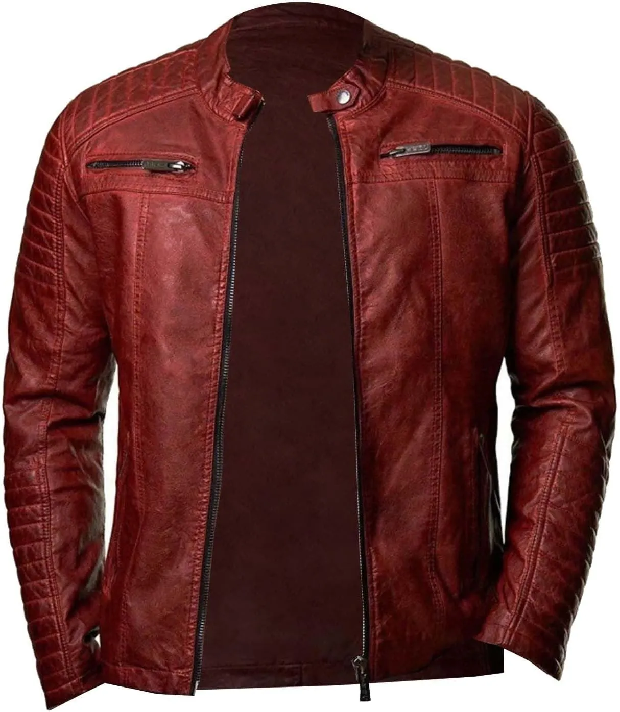 Men Leather Jacket Casual Solid Coat Simple Sports Zipper Coat Jacket Motorcycle Lightweight Faux Leather Outwear