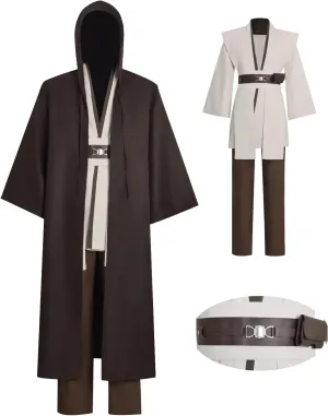 Mens Anakin Skywalker Cosplay Costume Jedi White Tunic Hooded Cloak Robe Knight Uniform Suit Halloween Outfit