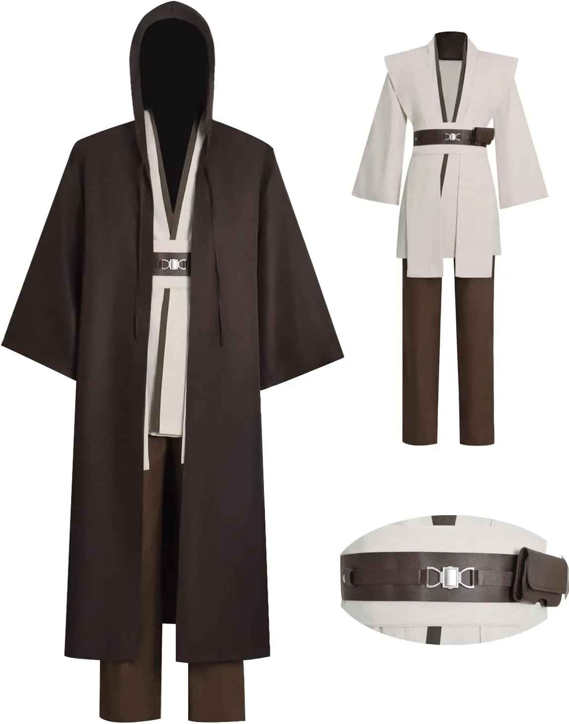 Mens Anakin Skywalker Cosplay Costume Jedi White Tunic Hooded Cloak Robe Knight Uniform Suit Halloween Outfit