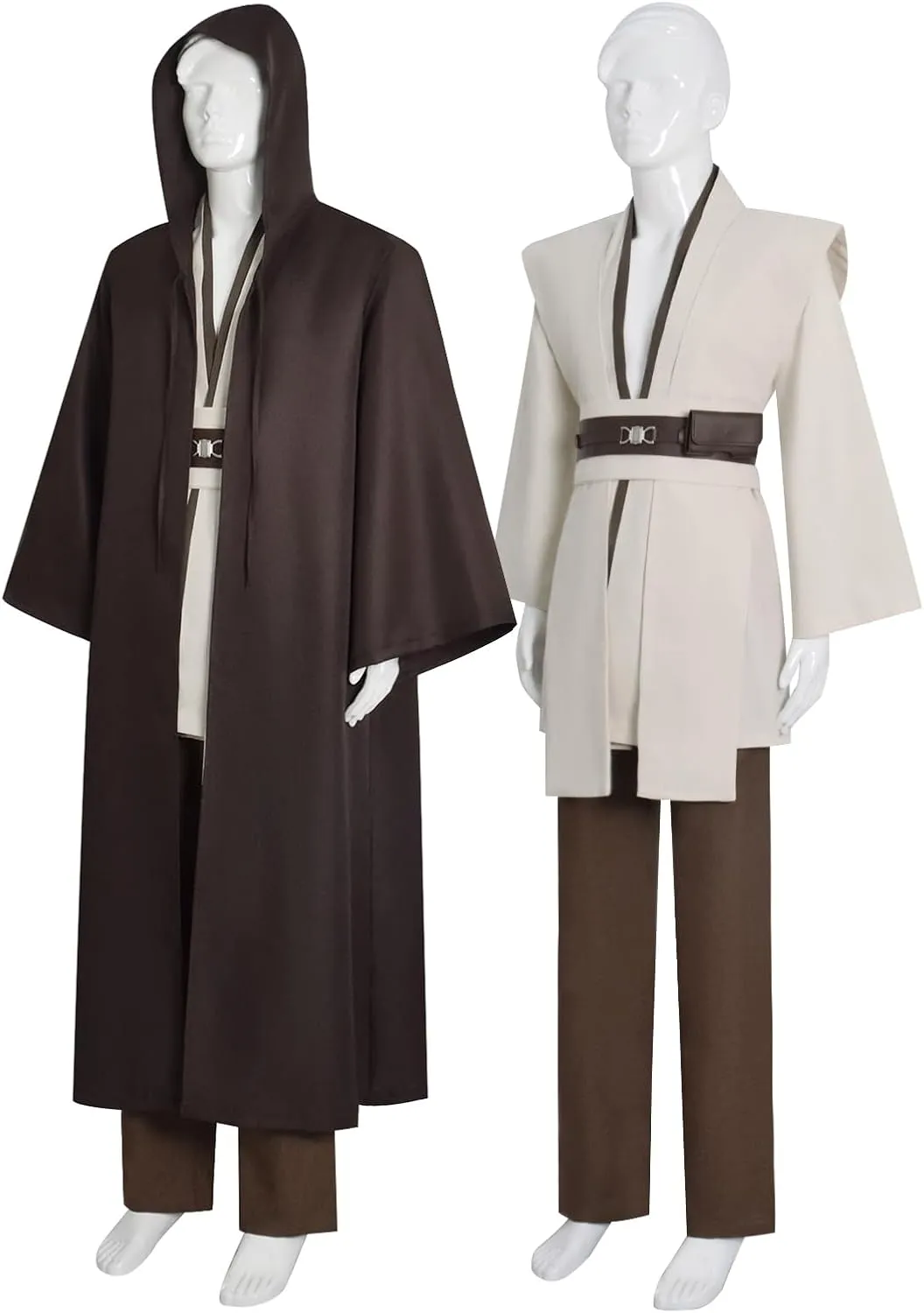 Mens Anakin Skywalker Cosplay Costume Jedi White Tunic Hooded Cloak Robe Knight Uniform Suit Halloween Outfit