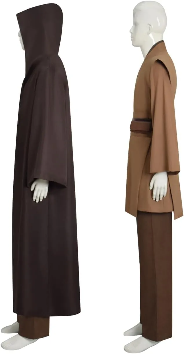 Mens Anakin Skywalker Costume Knight Brown Tunic Cape Hooded Cloak Robe Jedi Uniform Suit Halloween Cosplay Outfit
