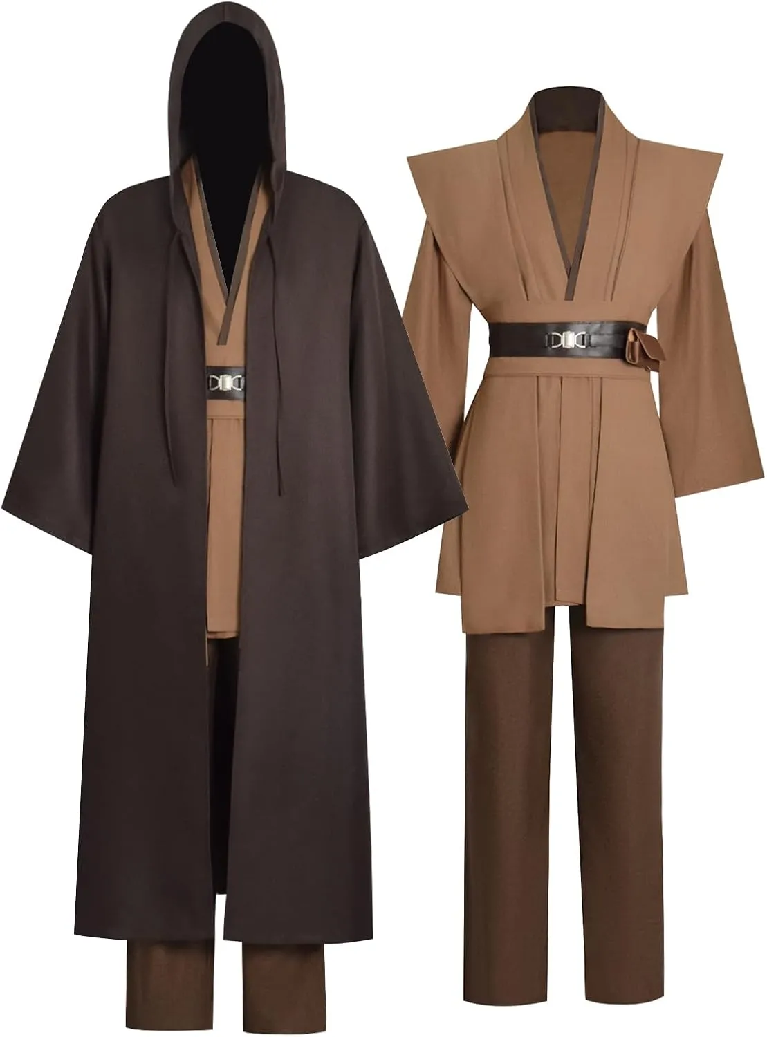 Mens Anakin Skywalker Costume Knight Brown Tunic Cape Hooded Cloak Robe Jedi Uniform Suit Halloween Cosplay Outfit