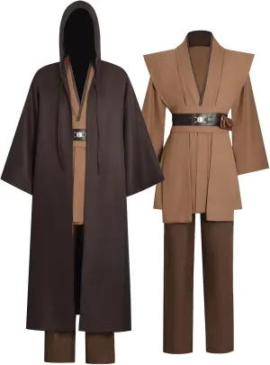 Mens Anakin Skywalker Costume Knight Brown Tunic Cape Hooded Cloak Robe Jedi Uniform Suit Halloween Cosplay Outfit