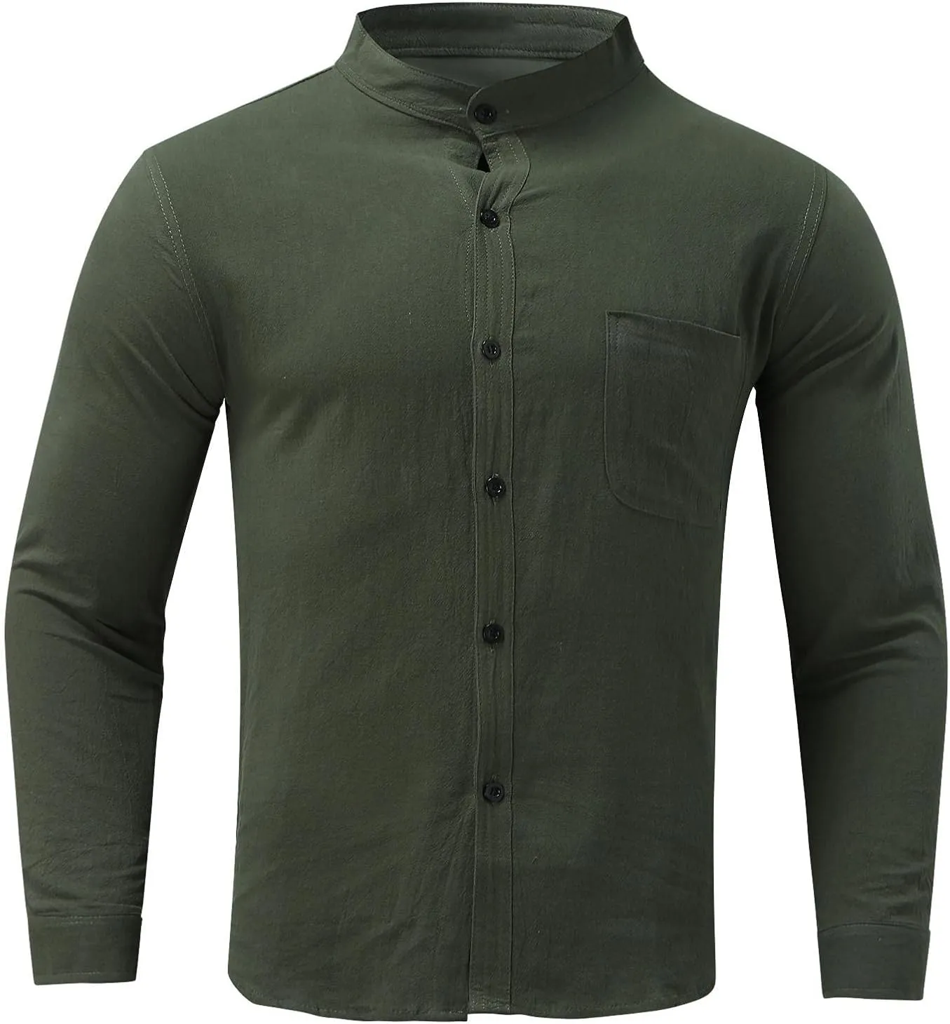 Mens Baggy Long Sleeve Cotton Linen Shirts Big and Tall Stand Collar Button Down Hippie Lounge Tops M-5XL