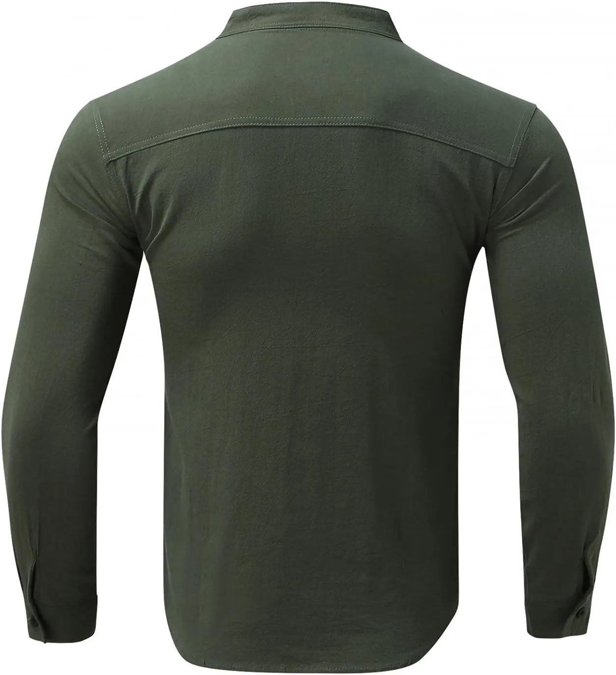 Mens Baggy Long Sleeve Cotton Linen Shirts Big and Tall Stand Collar Button Down Hippie Lounge Tops M-5XL