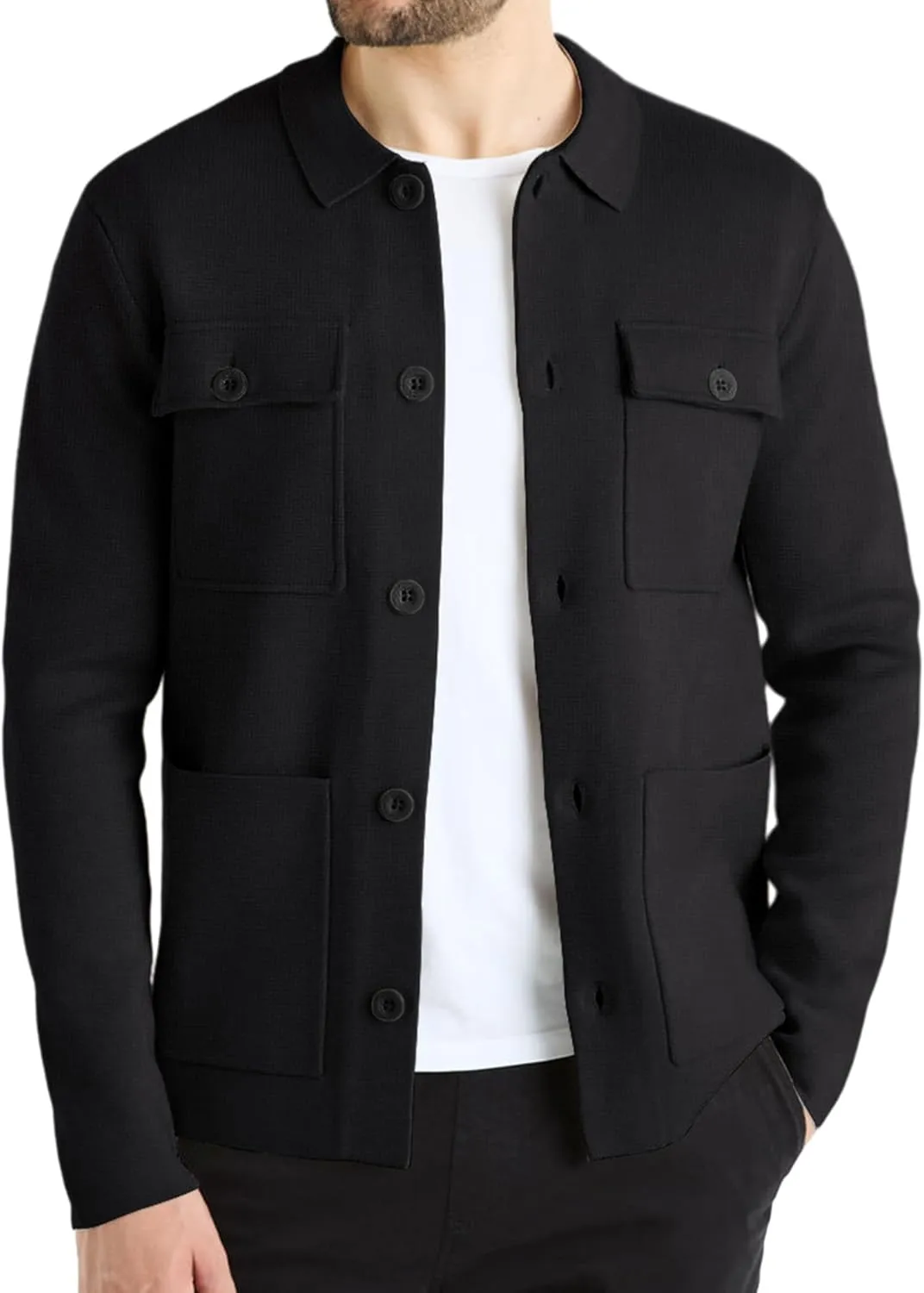 Men's Cardigan Sweater Casual Chunky Knit Multi-Pocket Lapel Collar Button Down Long Sleeve Sweater Fall Winter 2024