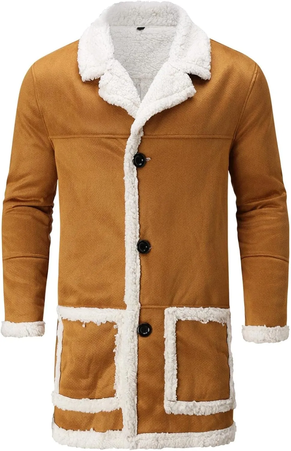 Mens Casual Sherpa Fleece Lined Jackets Winter Warm Fur Collar Long Trench Coats Big and Tall Outwears with Pockets