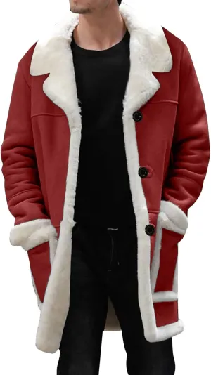 Mens Casual Sherpa Fleece Lined Jackets Winter Warm Fur Collar Long Trench Coats Big and Tall Outwears with Pockets