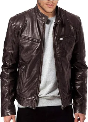 Men's Faux Leather Jacket Stand Collar Motorcycle Leather Jackets Casual Lightweight Zip Up Biker Coat