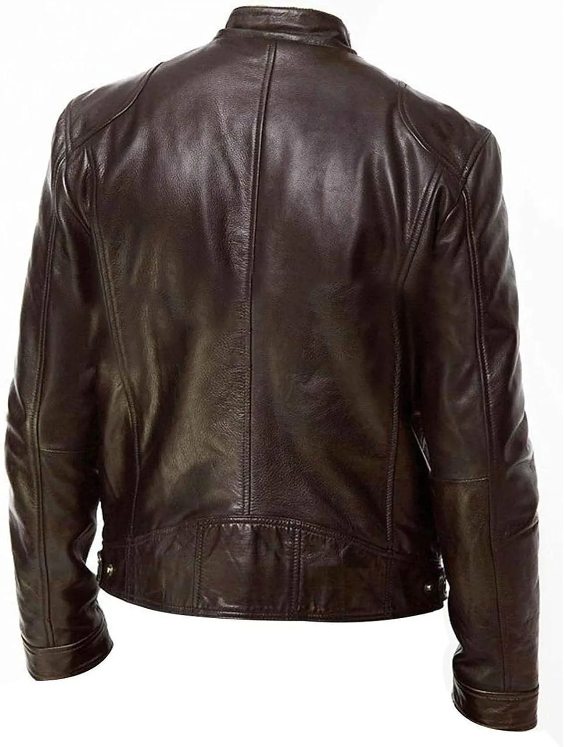 Men's Faux Leather Jacket Stand Collar Motorcycle Leather Jackets Casual Lightweight Zip Up Biker Coat