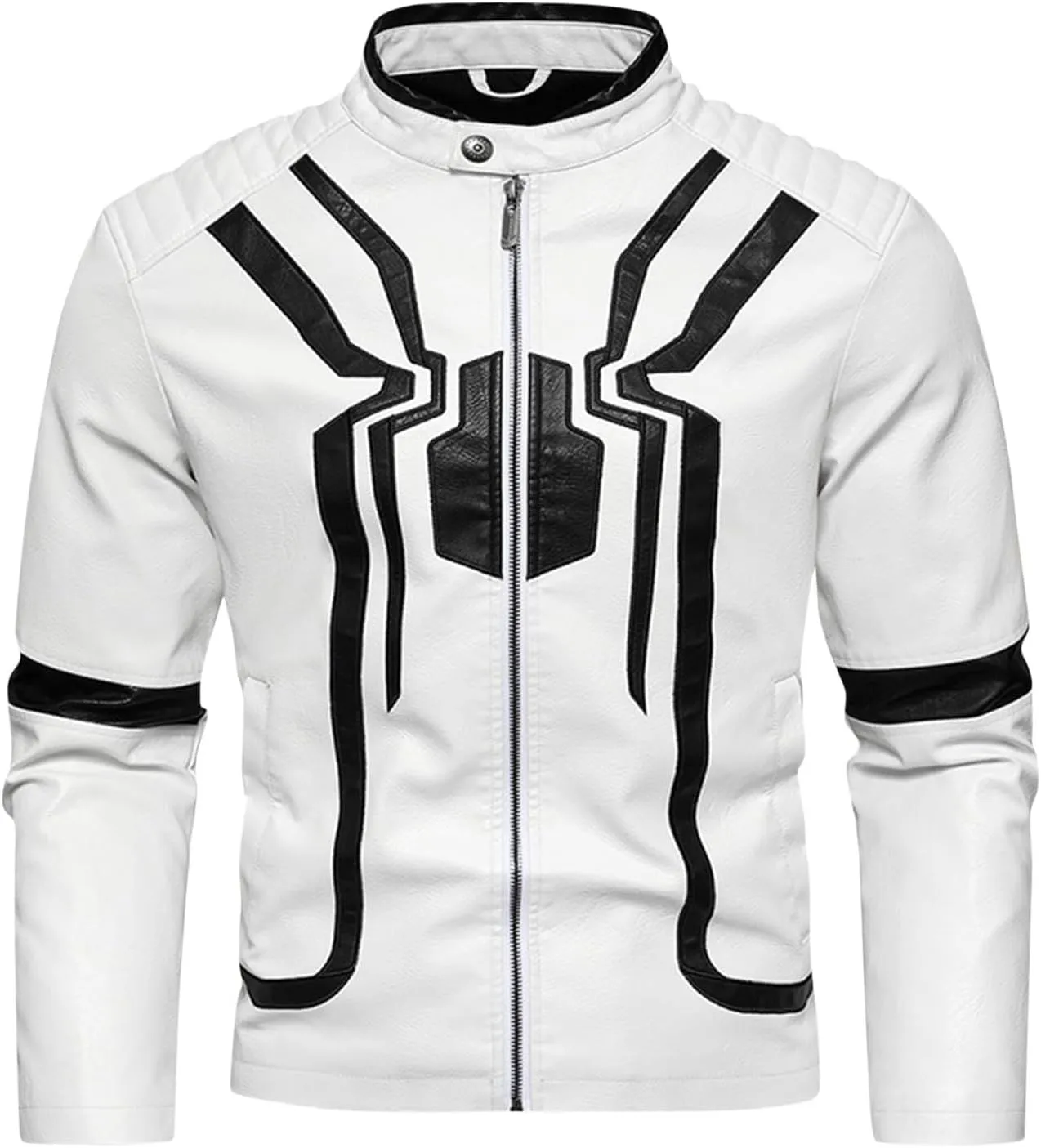 Mens Faux Leather Motorcycle Jacket Long Sleeve Spider Graphic Full Zip Jacket Biker Bomber Jacket with Pockets