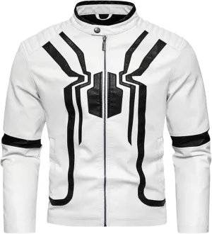 Mens Faux Leather Motorcycle Jacket Long Sleeve Spider Graphic Full Zip Jacket Biker Bomber Jacket with Pockets