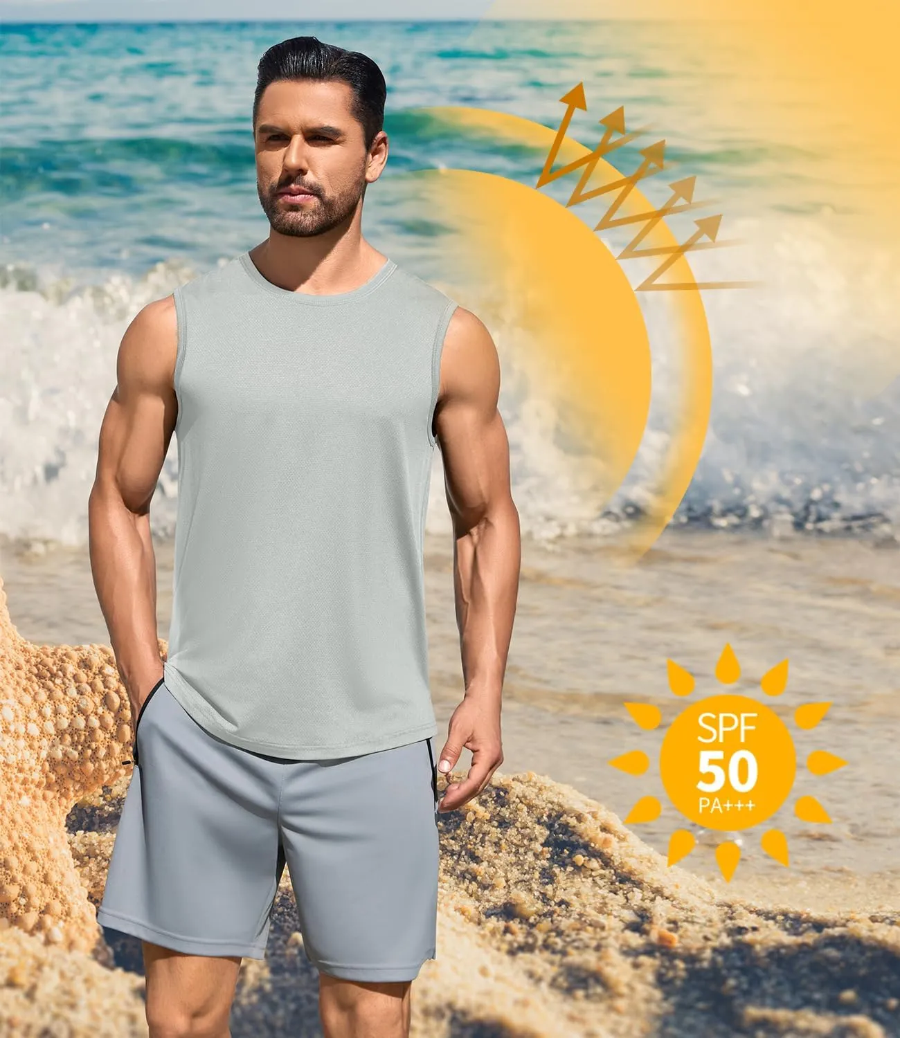 Men's Gym Tank Top Quick Dry 3 Pack Sleeveless Muscle Shirts Sun Protection UPF50  Running Workout Tank Tops
