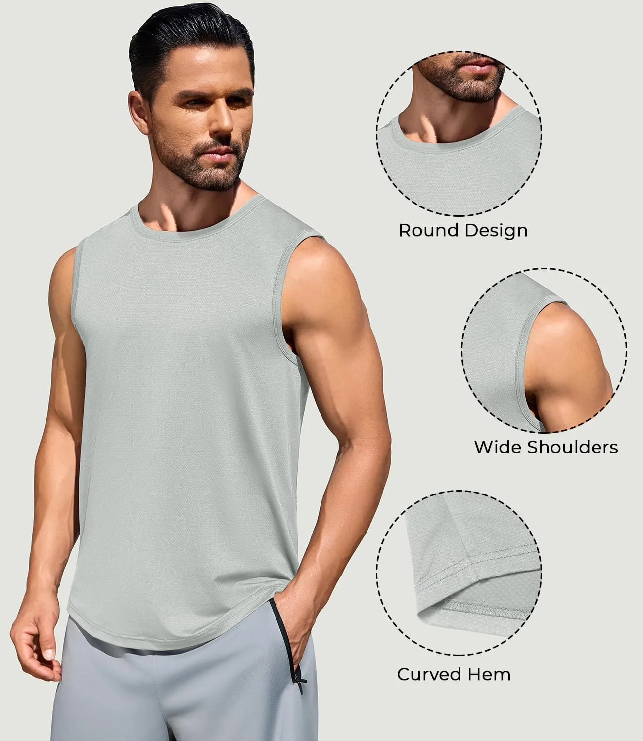 Men's Gym Tank Top Quick Dry 3 Pack Sleeveless Muscle Shirts Sun Protection UPF50  Running Workout Tank Tops