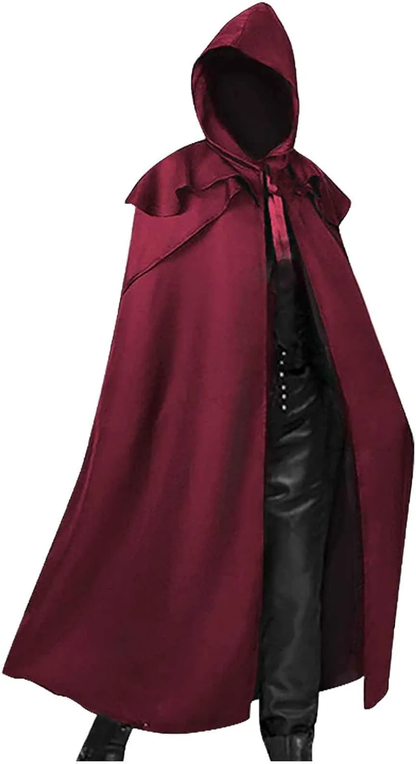 Men's Halloween Hooded Cloak Full Length Cape Costume Fashion Casual Party Stage Retro Gothic Solid Cosplay Tops