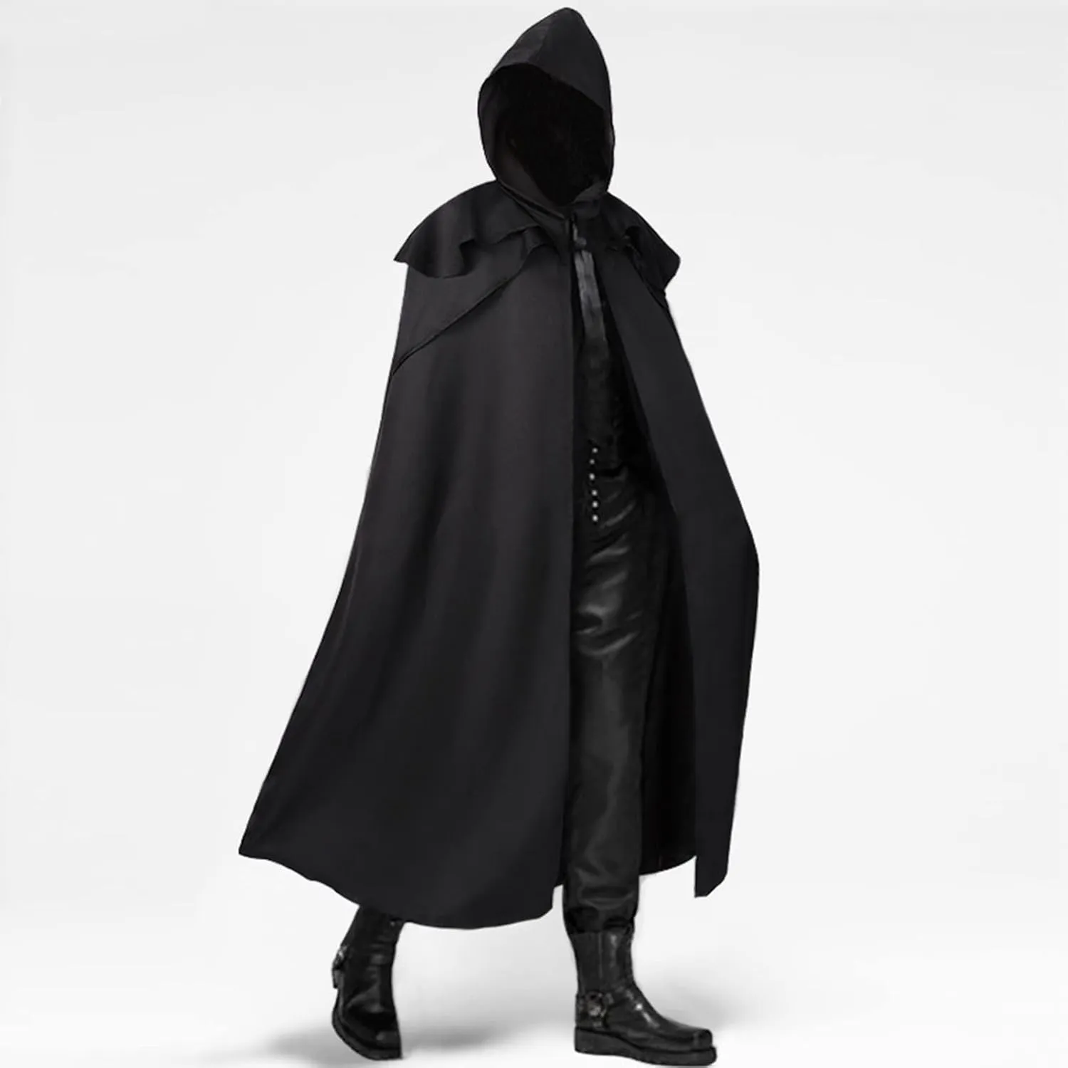 Men's Halloween Hooded Cloak Full Length Cape Costume Fashion Casual Party Stage Retro Gothic Solid Cosplay Tops