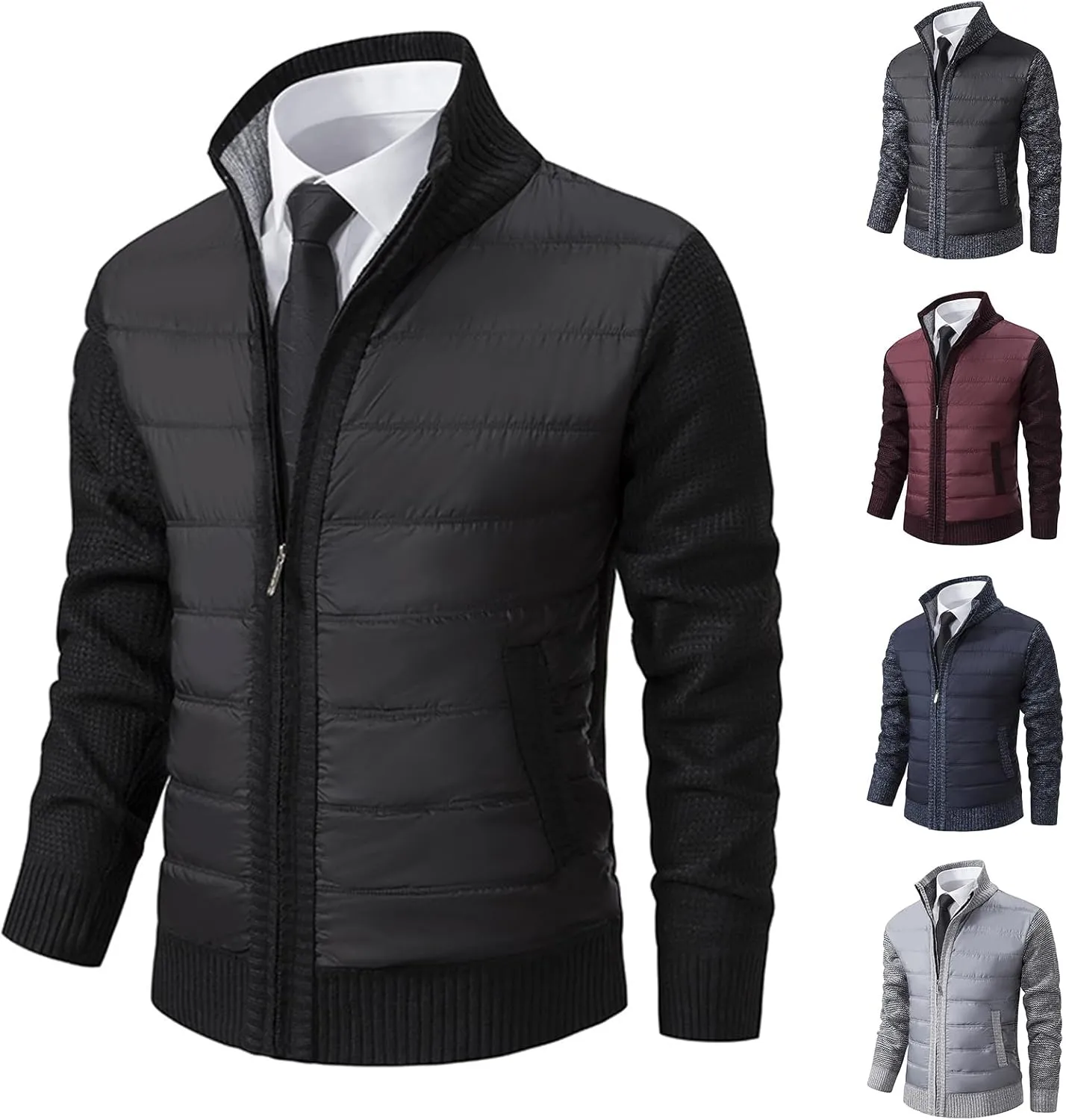 Men's Jacket Zipper Cardigan Collar Velvet Padded Coat Cotton-Padded Sweater Autumn Winter