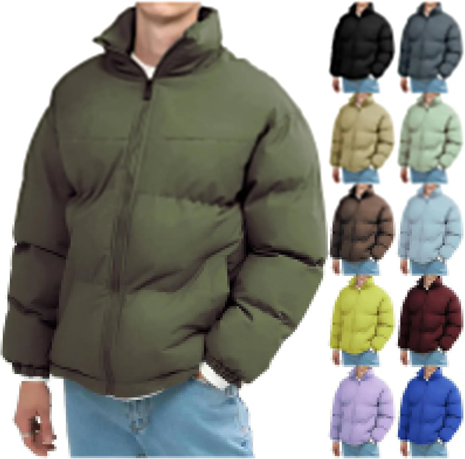Men's Lightweight Puffer Jackets Fashion Casual Sports Collar Padded Coat Warm Solid Color Cotton-Padded Jacket