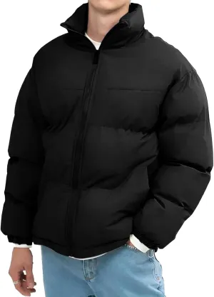 Men's Lightweight Puffer Jackets Fashion Casual Sports Collar Padded Coat Warm Solid Color Cotton-Padded Jacket