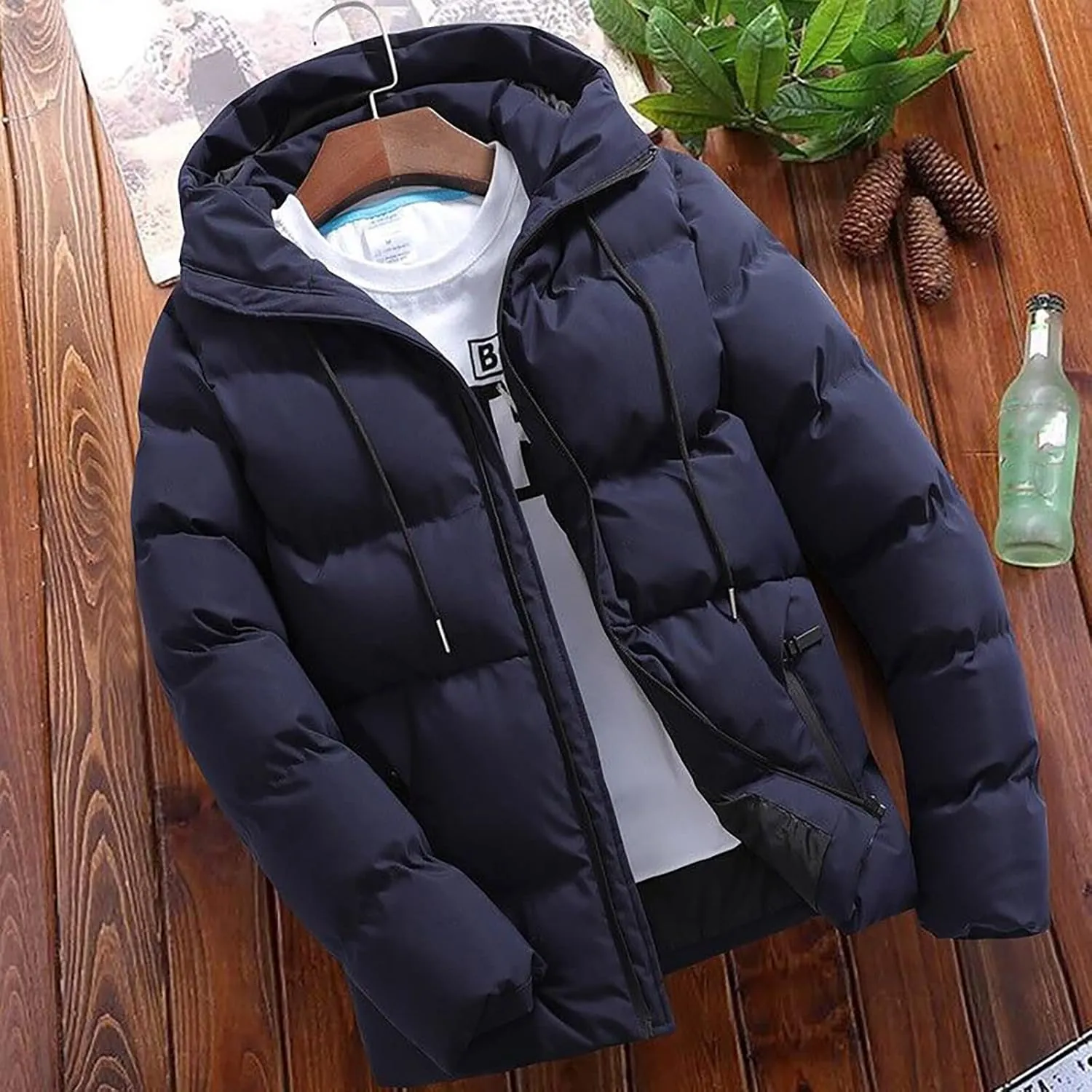 Men's Puffer Jackets Warm Puffy Lightweight Down Jacket Windproof Packable Quilted Coat Hoodless Winter Parka